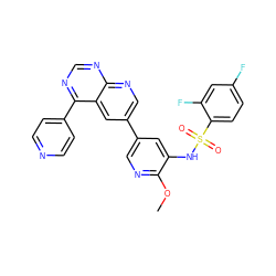 COc1ncc(-c2cnc3ncnc(-c4ccncc4)c3c2)cc1NS(=O)(=O)c1ccc(F)cc1F ZINC000473122488