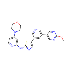 COc1ncc(-c2cncc(-c3cnc(Nc4cc(N5CCOCC5)ccn4)s3)c2)cn1 ZINC000034838227