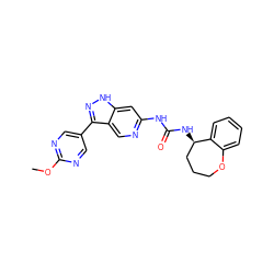 COc1ncc(-c2n[nH]c3cc(NC(=O)N[C@@H]4CCCOc5ccccc54)ncc23)cn1 ZINC000261182750