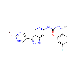 COc1ncc(-c2n[nH]c3cc(NC(=O)N[C@H](C)c4ccc(F)cc4)ncc23)cn1 ZINC000219762312
