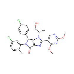COc1ncc(-c2nc3c(n2[C@@H](C)CO)[C@@H](c2ccc(Cl)cc2)N(c2cc(Cl)ccc2C)C3=O)c(OC)n1 ZINC000169705637