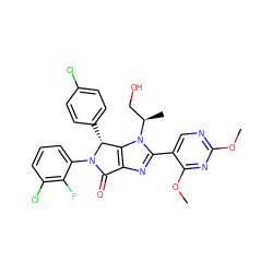 COc1ncc(-c2nc3c(n2[C@H](C)CO)[C@@H](c2ccc(Cl)cc2)N(c2cccc(Cl)c2F)C3=O)c(OC)n1 ZINC000169705861