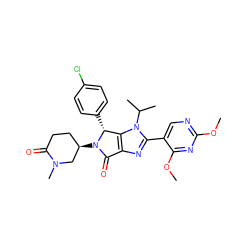COc1ncc(-c2nc3c(n2C(C)C)[C@@H](c2ccc(Cl)cc2)N([C@@H]2CCC(=O)N(C)C2)C3=O)c(OC)n1 ZINC000169705523