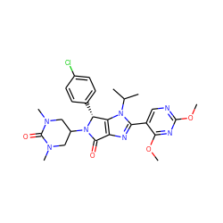 COc1ncc(-c2nc3c(n2C(C)C)[C@@H](c2ccc(Cl)cc2)N(C2CN(C)C(=O)N(C)C2)C3=O)c(OC)n1 ZINC000169705629