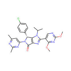 COc1ncc(-c2nc3c(n2C(C)C)[C@@H](c2ccc(Cl)cc2)N(c2cc(C)nc(C)n2)C3=O)c(OC)n1 ZINC000169705799