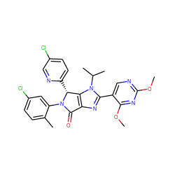 COc1ncc(-c2nc3c(n2C(C)C)[C@@H](c2ccc(Cl)cn2)N(c2cc(Cl)ccc2C)C3=O)c(OC)n1 ZINC000169705807