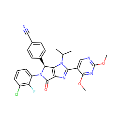 COc1ncc(-c2nc3c(n2C(C)C)[C@H](c2ccc(C#N)cc2)N(c2cccc(Cl)c2F)C3=O)c(OC)n1 ZINC000169705512