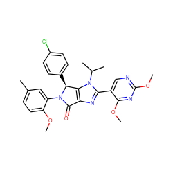 COc1ncc(-c2nc3c(n2C(C)C)[C@H](c2ccc(Cl)cc2)N(c2cc(C)ccc2OC)C3=O)c(OC)n1 ZINC000169705797
