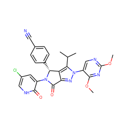COc1ncc(-n2nc3c(c2C(C)C)[C@@H](c2ccc(C#N)cc2)N(c2cc(Cl)c[nH]c2=O)C3=O)c(OC)n1 ZINC000224132959