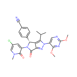 COc1ncc(-n2nc3c(c2C(C)C)[C@@H](c2ccc(C#N)cc2)N(c2cc(Cl)cn(C)c2=O)C3=O)c(OC)n1 ZINC000224068253