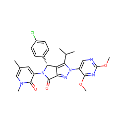COc1ncc(-n2nc3c(c2C(C)C)[C@@H](c2ccc(Cl)cc2)N(c2cc(C)cn(C)c2=O)C3=O)c(OC)n1 ZINC000224109937