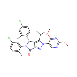 COc1ncc(-n2nc3c(c2C(C)C)[C@@H](c2ccc(Cl)cc2C)N(c2cc(Cl)ccc2C)C3=O)c(OC)n1 ZINC000224081704
