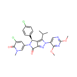 COc1ncc(-n2nc3c(c2C(C)C)[C@H](c2ccc(Cl)cc2)N(c2cc(Cl)c(=O)n(C)c2)C3=O)c(OC)n1 ZINC000224088125
