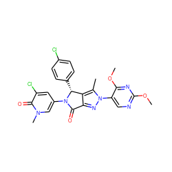 COc1ncc(-n2nc3c(c2C)[C@@H](c2ccc(Cl)cc2)N(c2cc(Cl)c(=O)n(C)c2)C3=O)c(OC)n1 ZINC000220139445