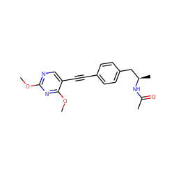 COc1ncc(C#Cc2ccc(C[C@@H](C)NC(C)=O)cc2)c(OC)n1 ZINC000113412123