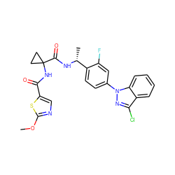 COc1ncc(C(=O)NC2(C(=O)N[C@H](C)c3ccc(-n4nc(Cl)c5ccccc54)cc3F)CC2)s1 ZINC000068248205