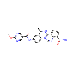 COc1ncc(C(=O)Nc2cccc([C@@H](C)Nc3ncnc4c(C(N)=O)cccc34)c2)cn1 ZINC000114346111