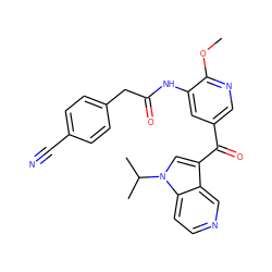 COc1ncc(C(=O)c2cn(C(C)C)c3ccncc23)cc1NC(=O)Cc1ccc(C#N)cc1 ZINC001772655727