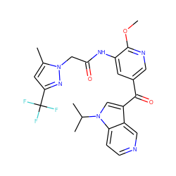 COc1ncc(C(=O)c2cn(C(C)C)c3ccncc23)cc1NC(=O)Cn1nc(C(F)(F)F)cc1C ZINC001772598021