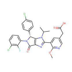 COc1ncc(CC(=O)O)cc1-c1nc2c(n1C(C)C)[C@@H](c1ccc(Cl)cc1)N(c1cccc(Cl)c1F)C2=O ZINC000169705623