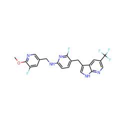 COc1ncc(CNc2ccc(Cc3c[nH]c4ncc(C(F)(F)F)cc34)c(F)n2)cc1F ZINC000117414505