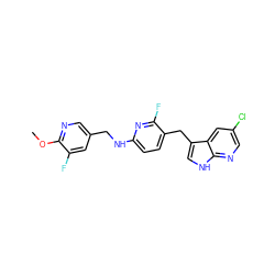 COc1ncc(CNc2ccc(Cc3c[nH]c4ncc(Cl)cc34)c(F)n2)cc1F ZINC000117436512