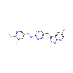 COc1ncc(CNc2ncc(Cc3c[nH]c4ncc(C)cc34)cn2)cc1F ZINC000117448365