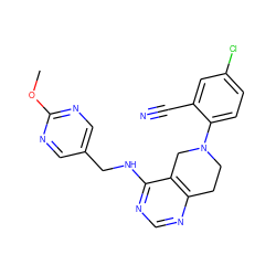 COc1ncc(CNc2ncnc3c2CN(c2ccc(Cl)cc2C#N)CC3)cn1 ZINC000148400722