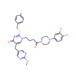 COc1ncc(Cc2cn(CCCC(=O)N3CCN(c4ccc(Cl)c(Cl)c4)CC3)c(SCc3ccc(F)cc3)nc2=O)cn1 ZINC000029560595