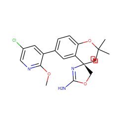 COc1ncc(Cl)cc1-c1ccc2c(c1)[C@]1(COC(N)=N1)C1(COC1)C(C)(C)O2 ZINC000149410543