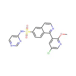 COc1ncc(Cl)cc1-c1nccc2cc(S(=O)(=O)Nc3ccncn3)ccc12 ZINC000225087962