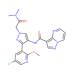 COc1ncc(Cl)cc1-c1nn(CC(=O)N(C)C)cc1NC(=O)c1cnn2cccnc12 ZINC000168894883