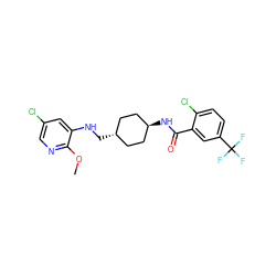 COc1ncc(Cl)cc1NC[C@H]1CC[C@H](NC(=O)c2cc(C(F)(F)F)ccc2Cl)CC1 ZINC000261153869