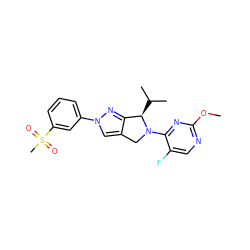 COc1ncc(F)c(N2Cc3cn(-c4cccc(S(C)(=O)=O)c4)nc3[C@H]2C(C)C)n1 ZINC000584905019