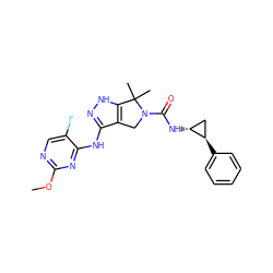 COc1ncc(F)c(Nc2n[nH]c3c2CN(C(=O)N[C@@H]2C[C@H]2c2ccccc2)C3(C)C)n1 ZINC000115990389