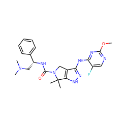 COc1ncc(F)c(Nc2n[nH]c3c2CN(C(=O)N[C@H](CN(C)C)c2ccccc2)C3(C)C)n1 ZINC000115986715