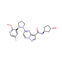 COc1ncc(F)cc1[C@H]1CCCN1c1ccn2ncc(C(=O)N[C@H]3CC[C@H](O)C3)c2n1 ZINC000139670242