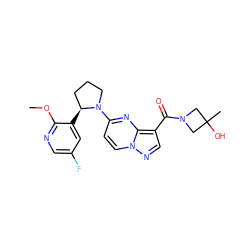 COc1ncc(F)cc1[C@H]1CCCN1c1ccn2ncc(C(=O)N3CC(C)(O)C3)c2n1 ZINC000169704227