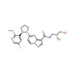 COc1ncc(F)cc1[C@H]1CCCN1c1ccn2ncc(C(=O)NC[C@@H](O)CO)c2n1 ZINC000140698216