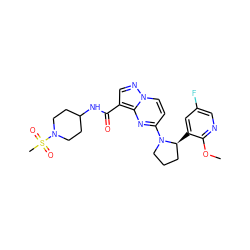 COc1ncc(F)cc1[C@H]1CCCN1c1ccn2ncc(C(=O)NC3CCN(S(C)(=O)=O)CC3)c2n1 ZINC000169704233