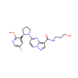 COc1ncc(F)cc1[C@H]1CCCN1c1ccn2ncc(C(=O)NCCCO)c2n1 ZINC000140687411