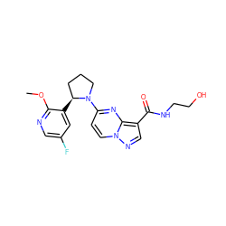 COc1ncc(F)cc1[C@H]1CCCN1c1ccn2ncc(C(=O)NCCO)c2n1 ZINC000140698661