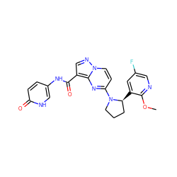 COc1ncc(F)cc1[C@H]1CCCN1c1ccn2ncc(C(=O)Nc3ccc(=O)[nH]c3)c2n1 ZINC000169704232