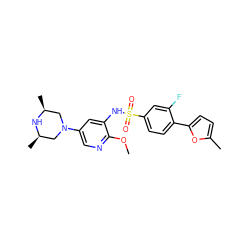 COc1ncc(N2C[C@H](C)N[C@H](C)C2)cc1NS(=O)(=O)c1ccc(-c2ccc(C)o2)c(F)c1 ZINC000095598512