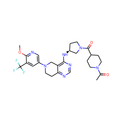 COc1ncc(N2CCc3ncnc(N[C@H]4CCN(C(=O)C5CCN(C(C)=O)CC5)C4)c3C2)cc1C(F)(F)F ZINC000113568474