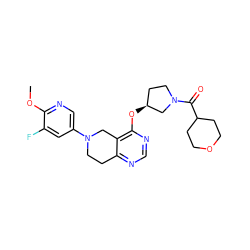 COc1ncc(N2CCc3ncnc(O[C@H]4CCN(C(=O)C5CCOCC5)C4)c3C2)cc1F ZINC000113567947