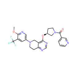 COc1ncc(N2CCc3ncnc(O[C@H]4CCN(C(=O)c5cccnc5)C4)c3C2)cc1C(F)(F)F ZINC000113568459