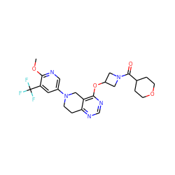 COc1ncc(N2CCc3ncnc(OC4CN(C(=O)C5CCOCC5)C4)c3C2)cc1C(F)(F)F ZINC000113568946