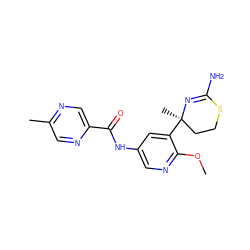 COc1ncc(NC(=O)c2cnc(C)cn2)cc1[C@]1(C)CCSC(N)=N1 ZINC000147601146