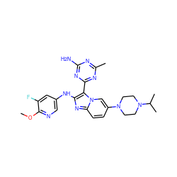 COc1ncc(Nc2nc3ccc(N4CCN(C(C)C)CC4)cn3c2-c2nc(C)nc(N)n2)cc1F ZINC000114516070